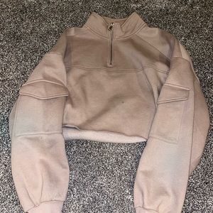 light brown cropped cargo quarter zip